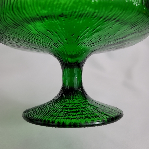 Vtg Hoosier Glass Tree Bark Motif Green Glass Compote - Picture 6 of 15